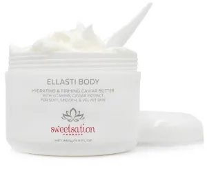 / YUNASENCE ELLASTIBODY Hydrating Firming Caviar Butter Moisturizing Cream, with Caviar Extract, Vitamin E, Reishi, Avocado & Green Tea. 9.5oz. For soft, comforted skin.