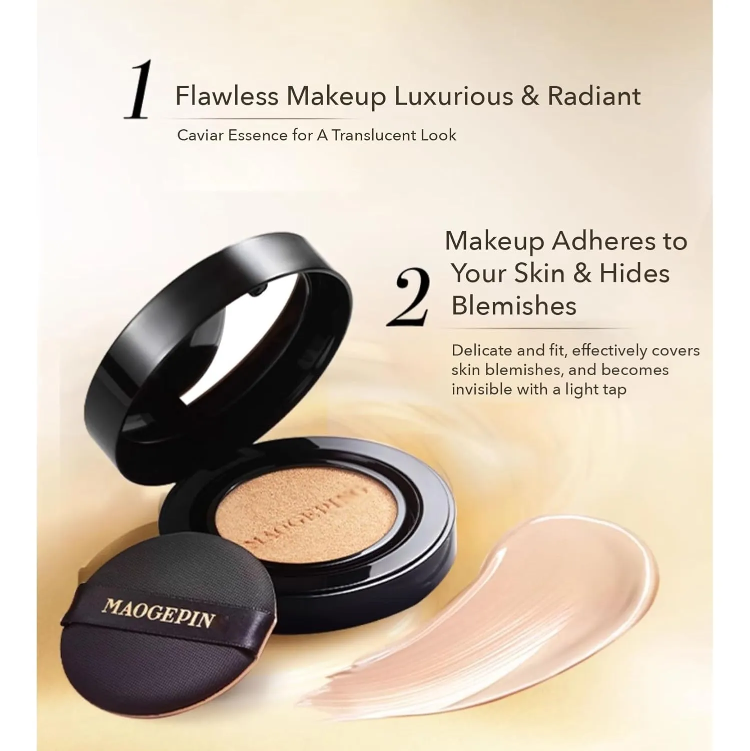 1 PC New MGPING Luxury Flawless Cushion Foundation Perfect Cream Full Coverage Concealing Water Proof Long Lasting Makeup Foundation with Refill (801, 10g 10g)