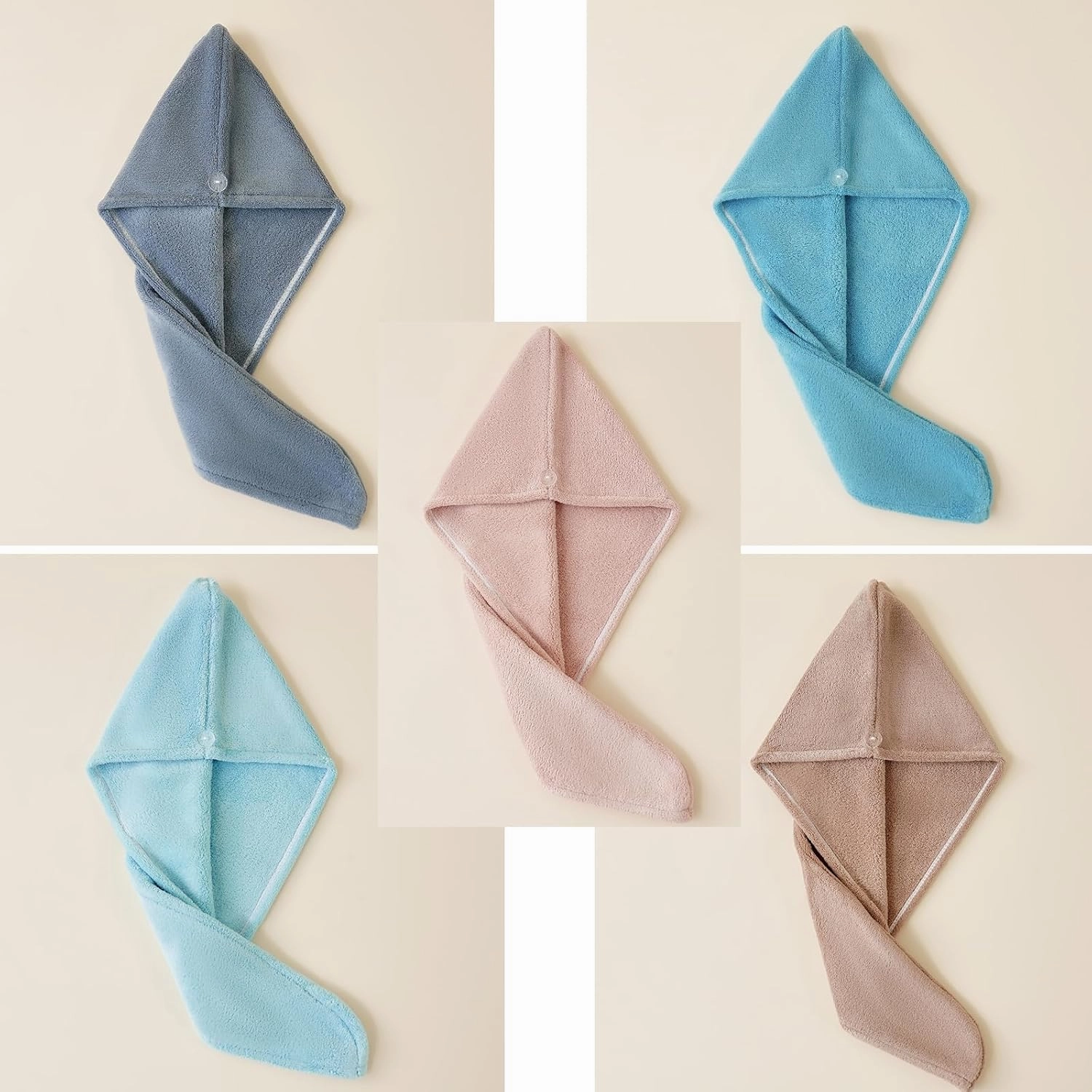 11x28 Inches 5 Pieces Thicken Microfiber Hair Towel Wrap for Women with Elastic Loop Super Soft Absorbent Quick Dry Hair Turban (Color_2, 5PCS)