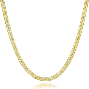 14K Gold Necklace for Women 4mm Dainty Gold Necklace for Women Golden Chain for Men 14k Whispers of Heritage with Chinese Ancient Fret Patterns Waterproof Snake Golden Chain Necklaces 16,18,20,22,24in