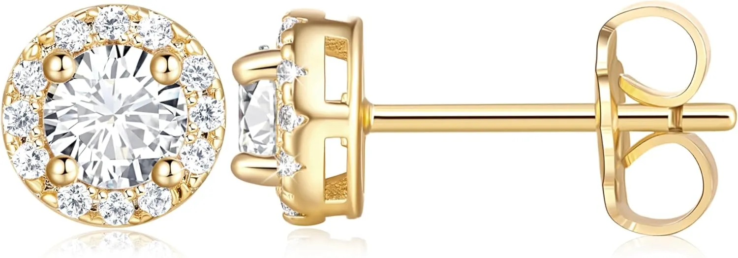 14K Gold Stud Earrings for Women - Small & Lightweight Cubic Zirconia
