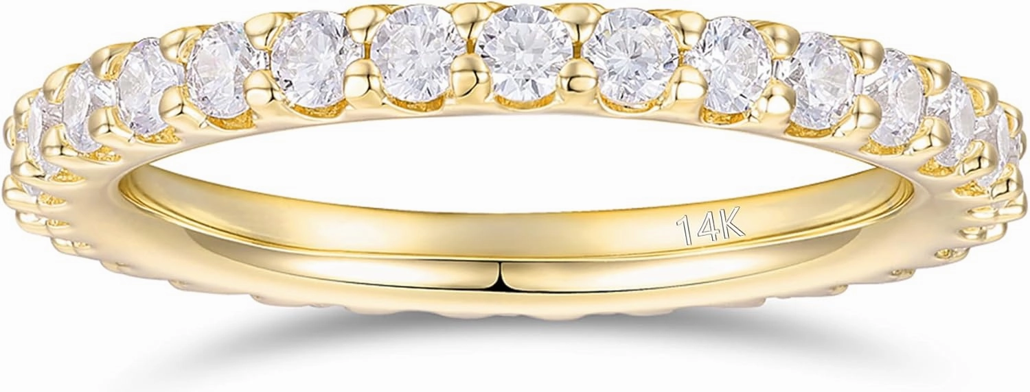 14K Solid Gold Moissanite Rings 2mm Moissanite Full Eternity Bands 14K White Gold Moissanite Wedding Ring for Women
