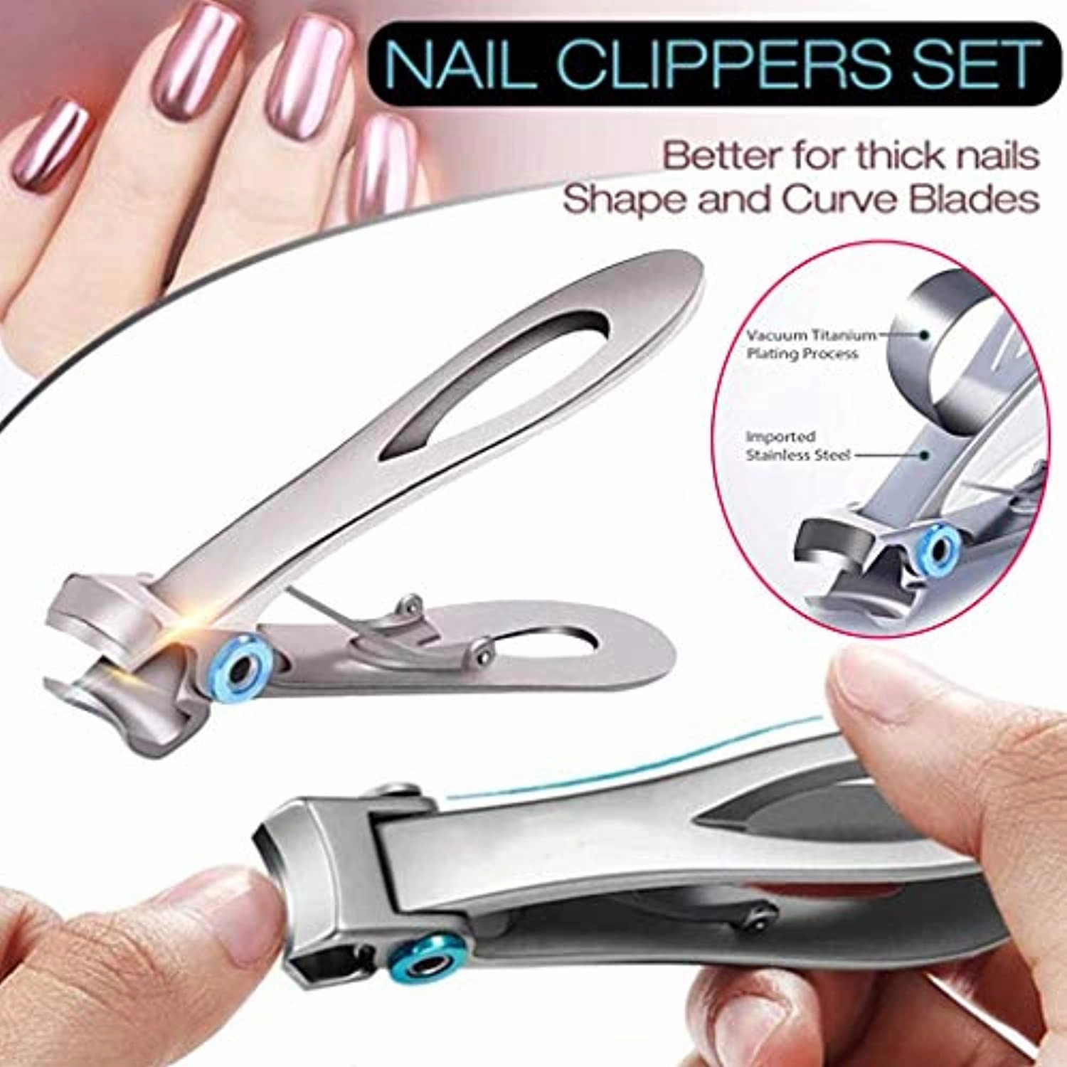 15mm Wide Jaw Opening Toenail Clipper,Ergonomics Finger Cutter Trimmer for Thick Nails,Oversized Stainless Steel Fingernail Clippers for Ingrown for Men,Tough Nails,Seniors,Adults (Silver)