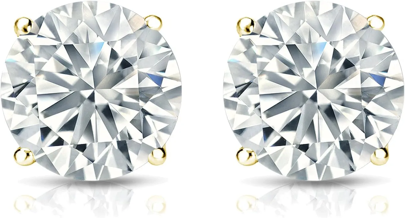 1/6 to 2 Carat Diamond Round Stud Earrings in 14k White or Yellow Gold (I1-I2, cttw) 4-Prong Basket Screw Back by Diamond Wish