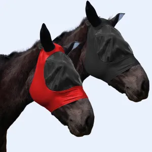 2 Piece Horse Fly Mask with Ears, Comfortable Fit Stretch Fabric Big Eye Space Soft Breathable with UV Protection for Large or Medium Size Horses (Red-Black, Large)