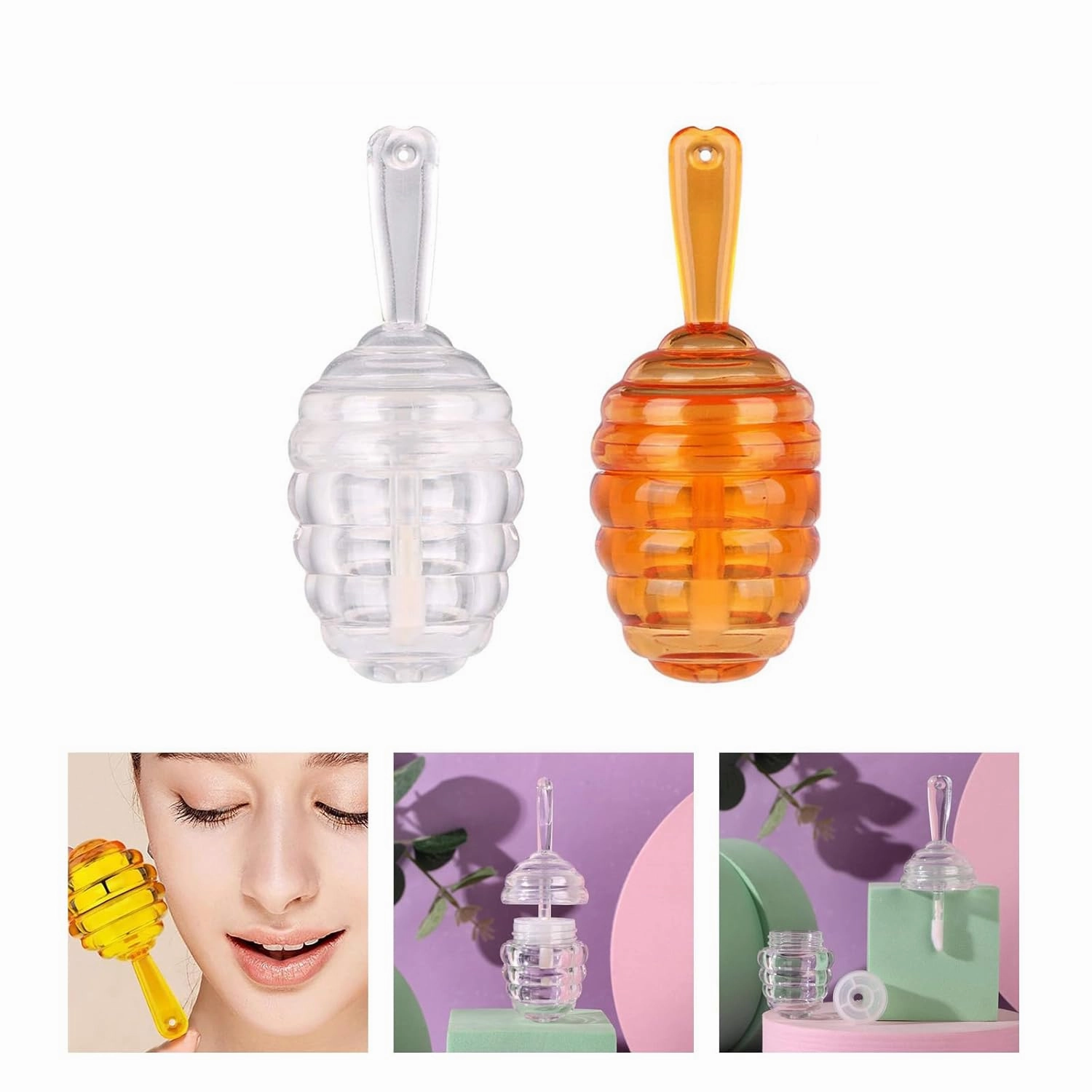 20 Pieces Small Lip Gloss Tubes Amber Honecomb Clear Lipstick Containers For Storage And Travel Use