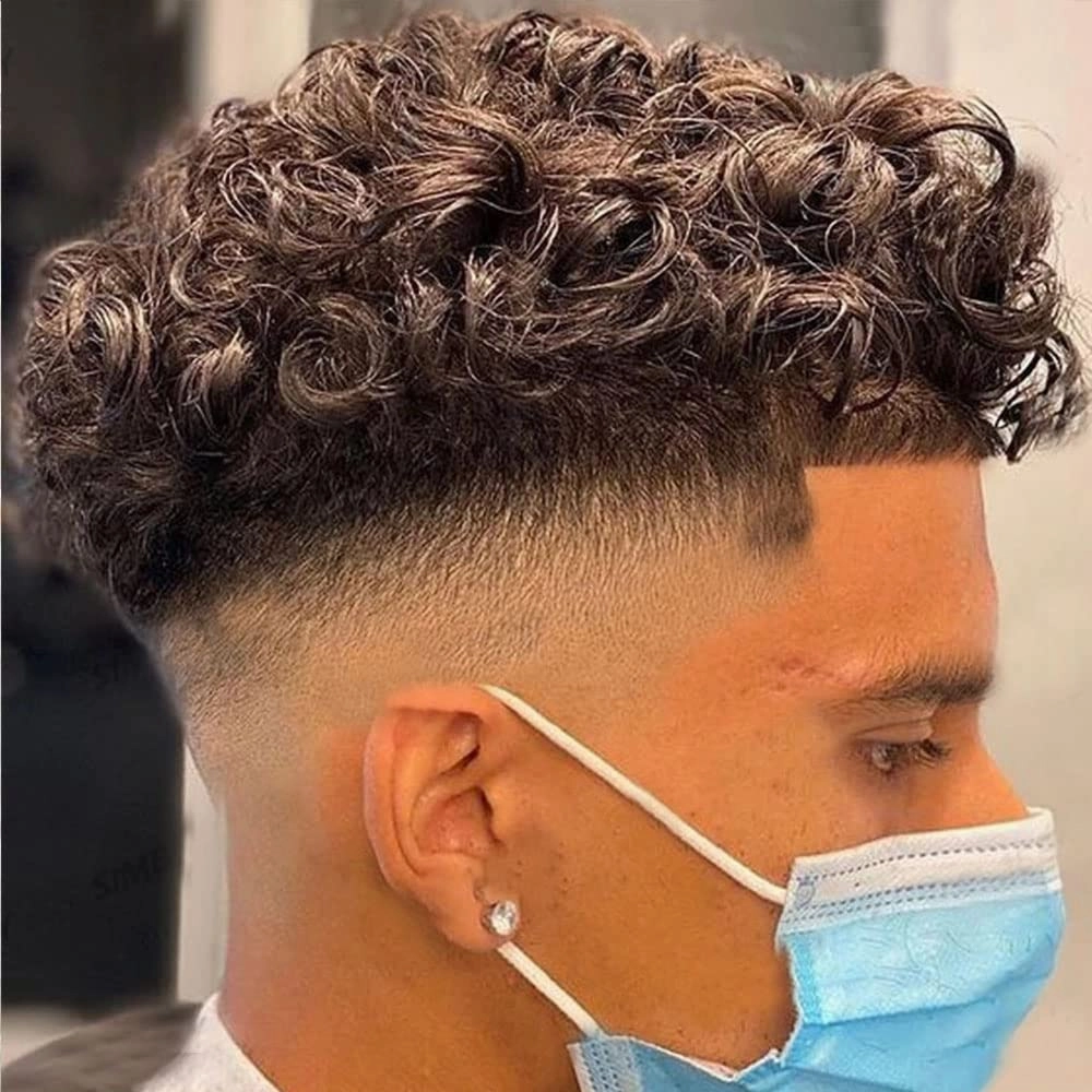 20MM Curly Toupee Durable Full PU Thin Skin Men's Wig Human Hair Men Capillary Prosthesis Comfortable Replacement System Pieces (8 * 10, 5 (medium brown))