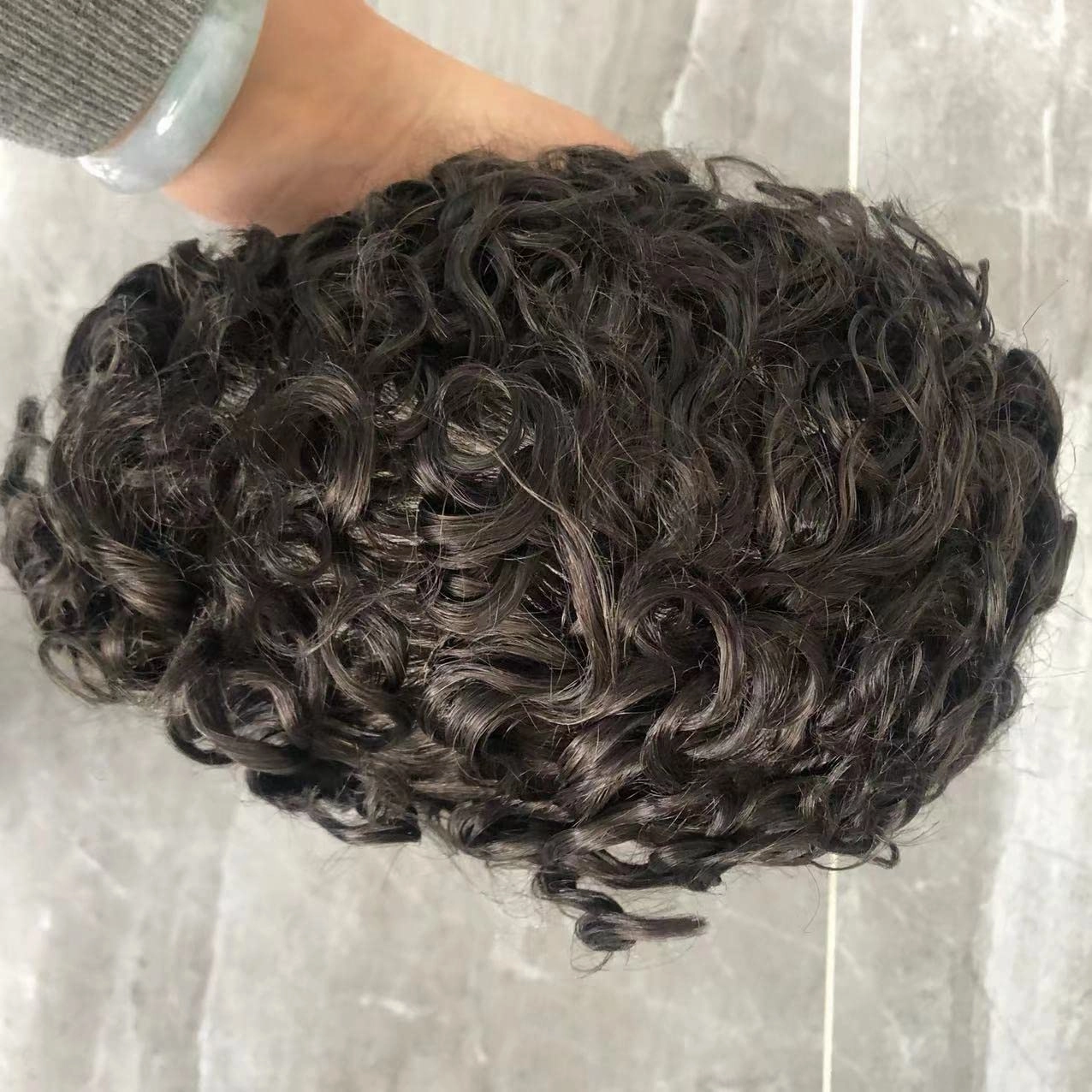 20MM Curly Toupee Durable Full PU Thin Skin Men's Wig Human Hair Men Capillary Prosthesis Comfortable Replacement System Pieces (8 * 10, 5 (medium brown))