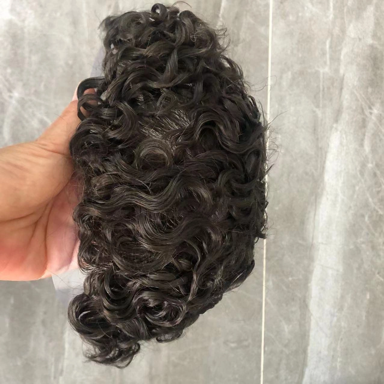 20MM Curly Toupee Durable Full PU Thin Skin Men's Wig Human Hair Men Capillary Prosthesis Comfortable Replacement System Pieces (8 * 10, 5 (medium brown))