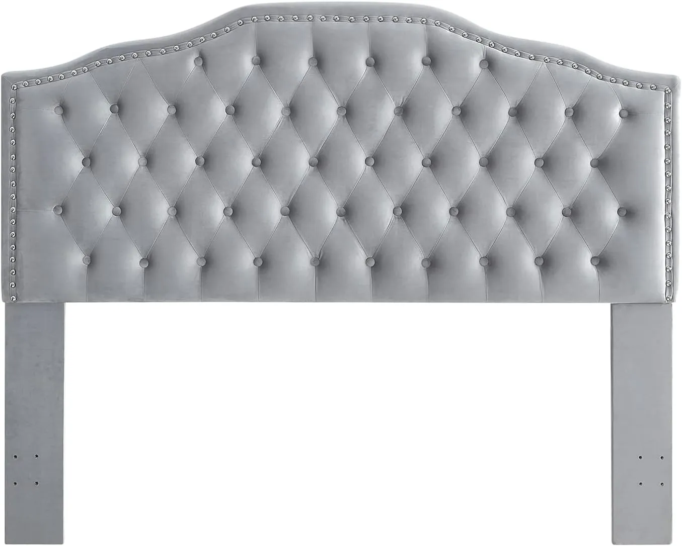 24KF Upholstered Button Tufted Queen/Full Size Headboard with Nailhead Trim, Soft Velvet Fabric Headboard - Gray
