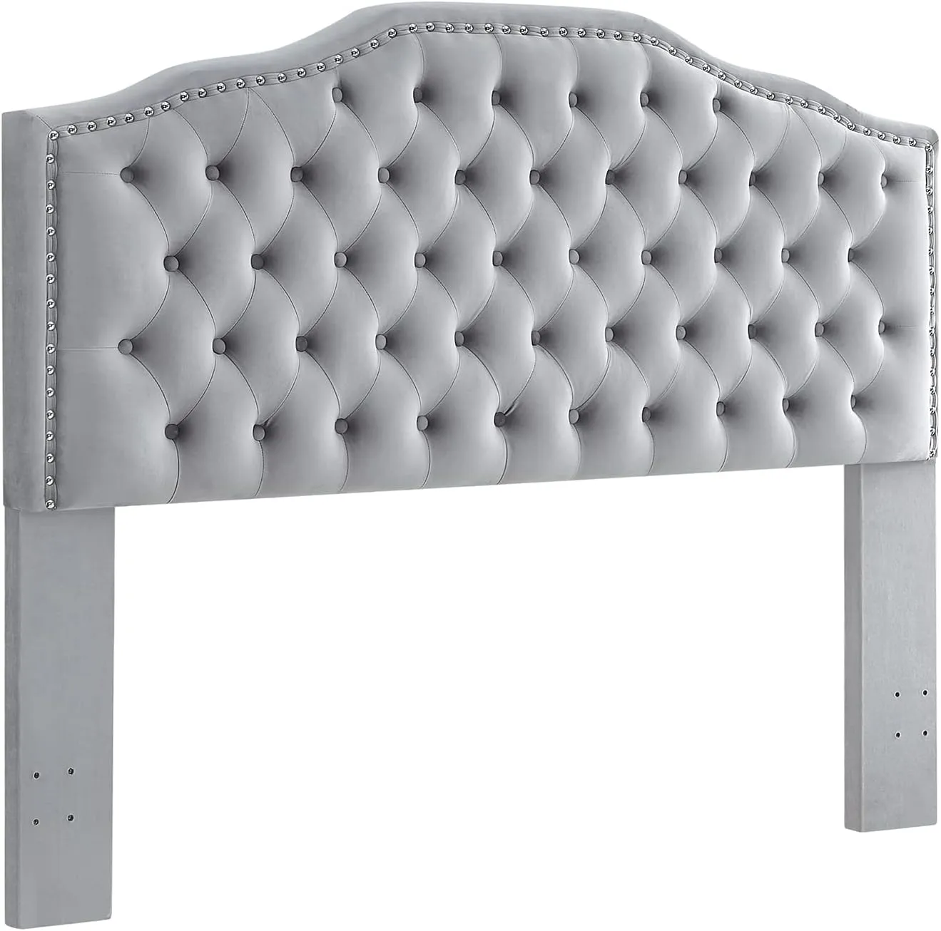 24KF Upholstered Button Tufted Queen/Full Size Headboard with Nailhead Trim, Soft Velvet Fabric Headboard - Gray