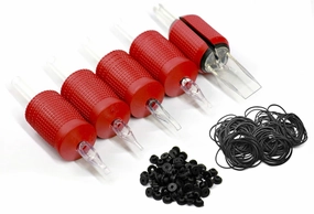 25mm (1 Inch) Ultra Premium Clear Disposable Tubes w/Red Soft Silicone Grip- 20 Pack, Diamond Tip (14DT)