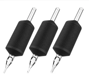 25PCS 1 Inch 15 Mag Tubes with Soft Black Silicone, Disposable Tube Grips with Clear Long Tips, 15 Flat Tube for 14F, 15RM, 15M1, 29M2, 29RM2