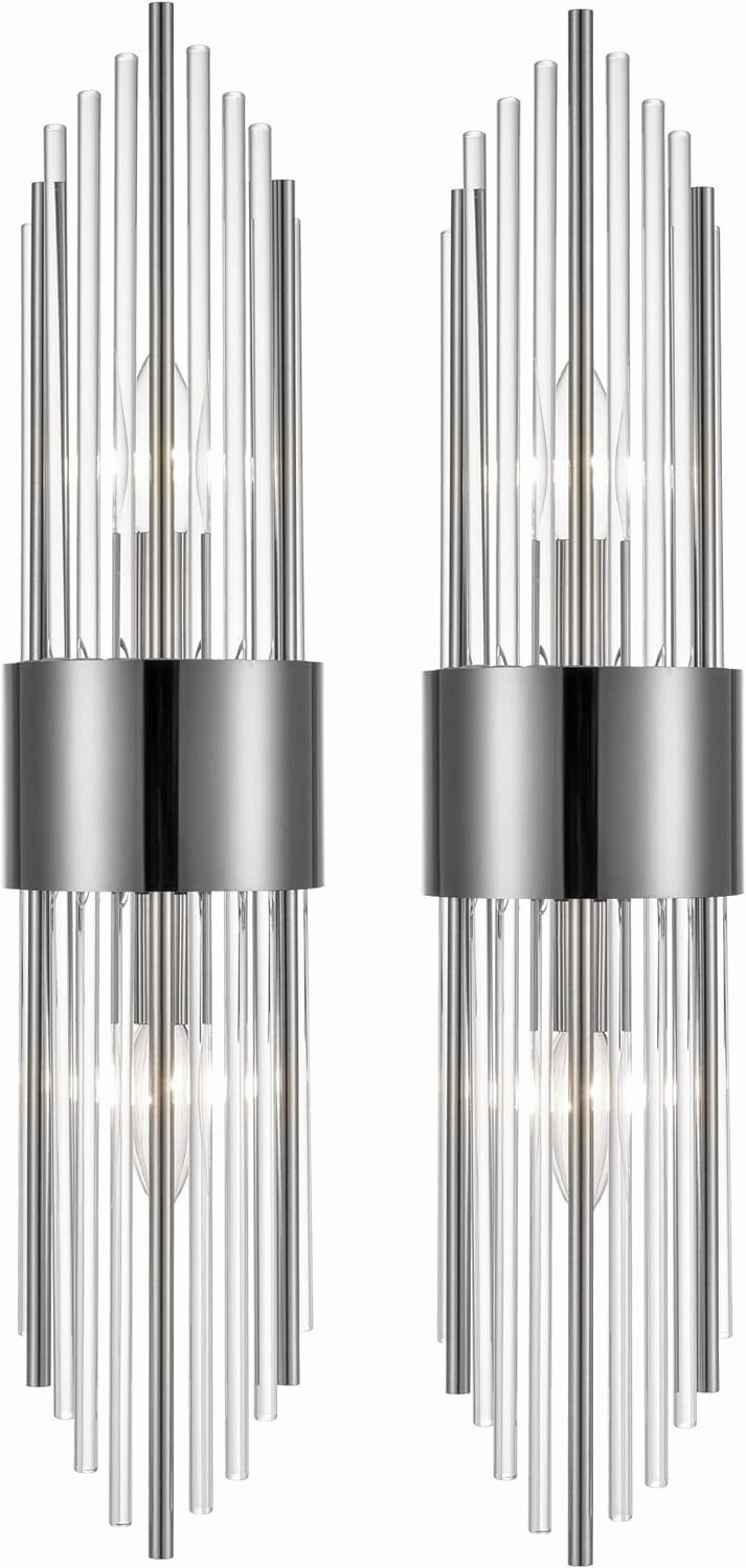 2-Light Modern Wall Sconce Titanium Black Metal with Clear Class Crystal Vanity Wall Sconce Lighting for Bedroom Living Room Bathroom Light Fixtures Set of 2