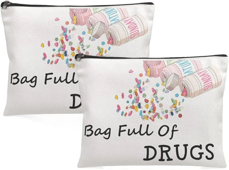 2PCS Nurse Practitioner Gifts for Women - Bag Full Of Drugs- Funny Medicine Cosmetic Pill Bag Storage Multifunction Pouch for Her Mom Colleagues Patient Birthday Gifts