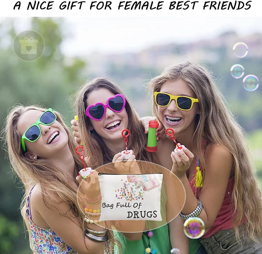 2PCS Nurse Practitioner Gifts for Women - Bag Full Of Drugs- Funny Medicine Cosmetic Pill Bag Storage Multifunction Pouch for Her Mom Colleagues Patient Birthday Gifts