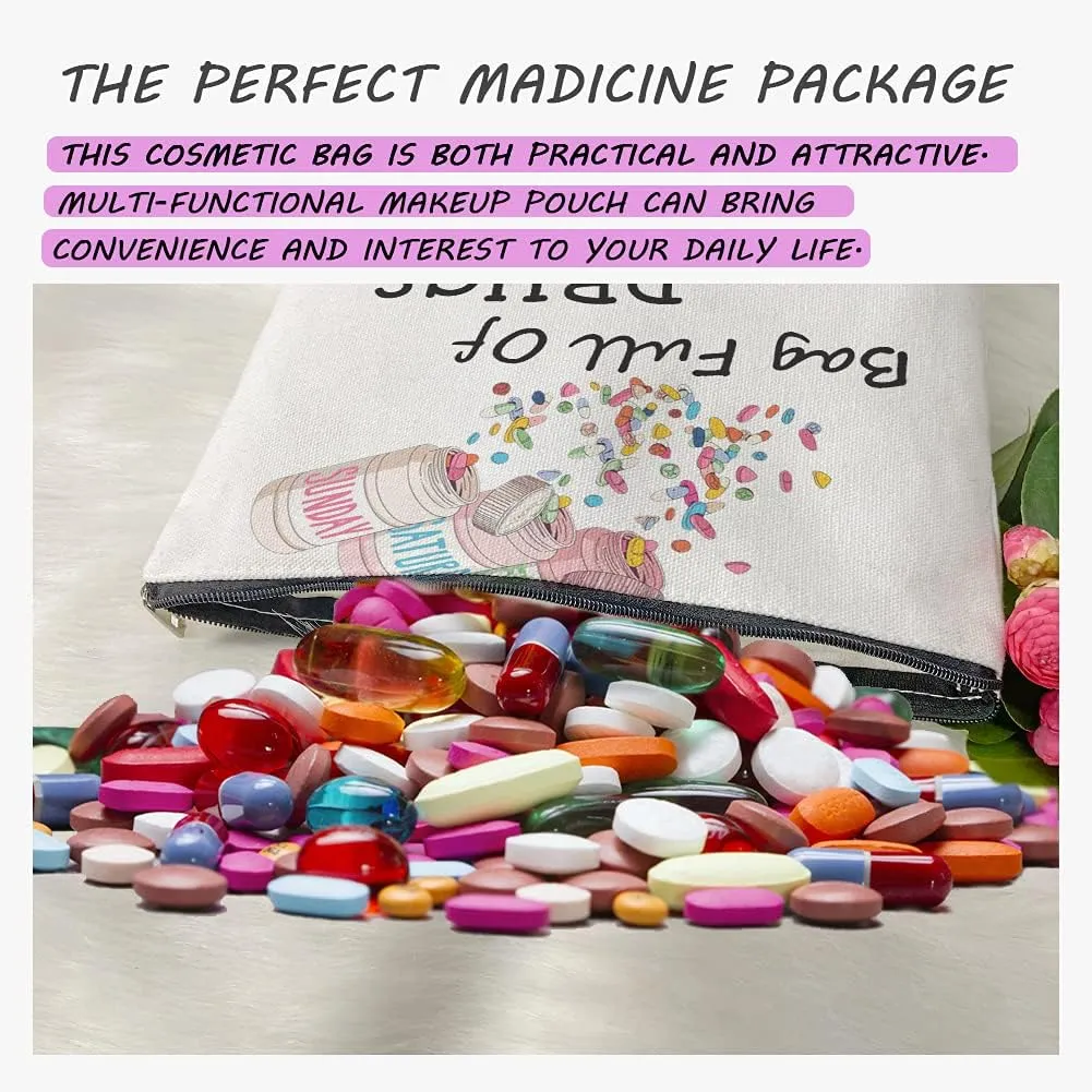 2PCS Nurse Practitioner Gifts for Women - Bag Full Of Drugs- Funny Medicine Cosmetic Pill Bag Storage Multifunction Pouch for Her Mom Colleagues Patient Birthday Gifts