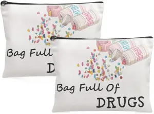 2PCS Nurse Practitioner Gifts for Women - Bag Full Of Drugs- Funny Medicine Cosmetic Pill Bag Storage Multifunction Pouch for Her Mom Colleagues Patient Birthday Gifts
