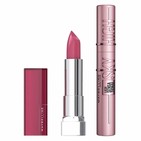 2pk SET Maybelline Color Sensational Creams Lipstick 244 Pink Score   Sky High Mascara 01 Very Black
