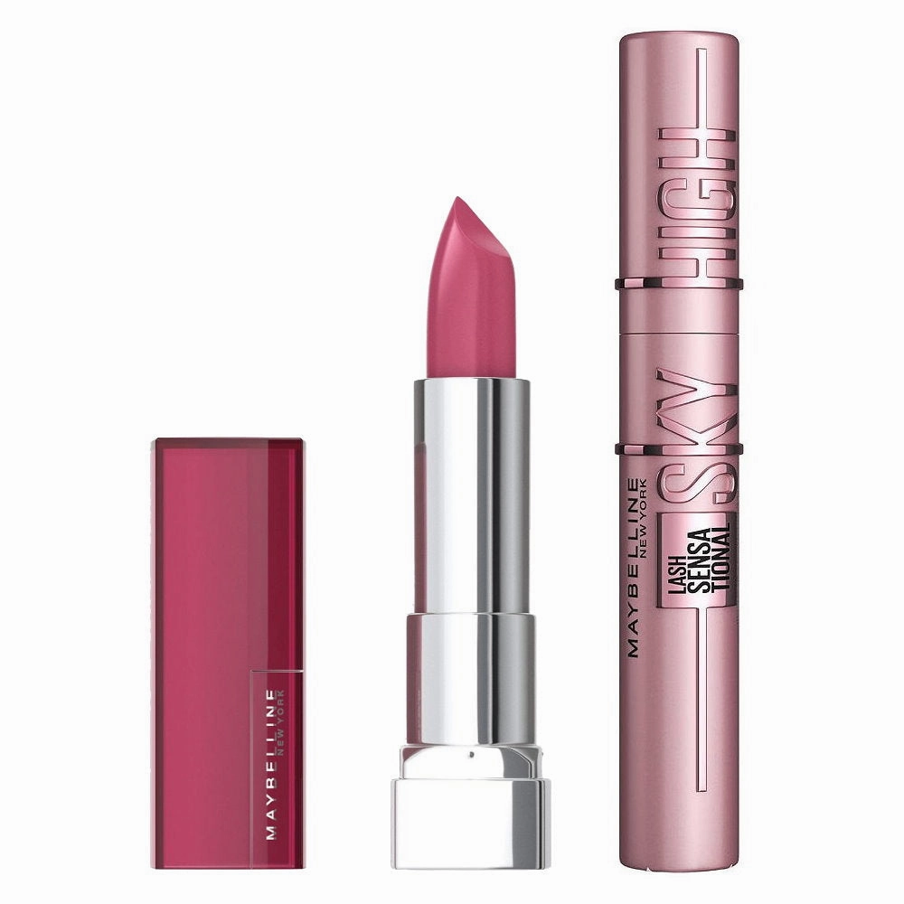 2pk SET Maybelline Color Sensational Creams Lipstick 244 Pink Score   Sky High Mascara 01 Very Black