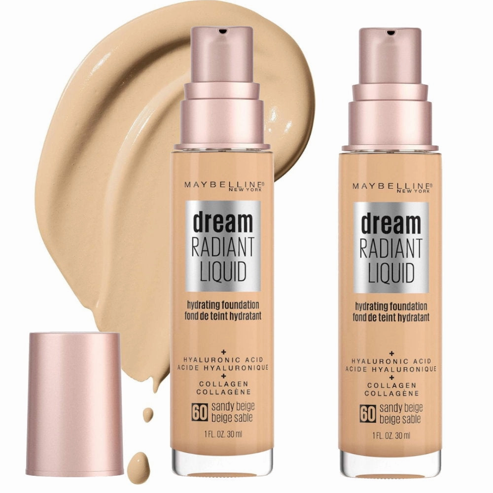 2x Maybelline Dream Radiant Liquid Foundation 30ml 60 Sandy Beige (Carded)