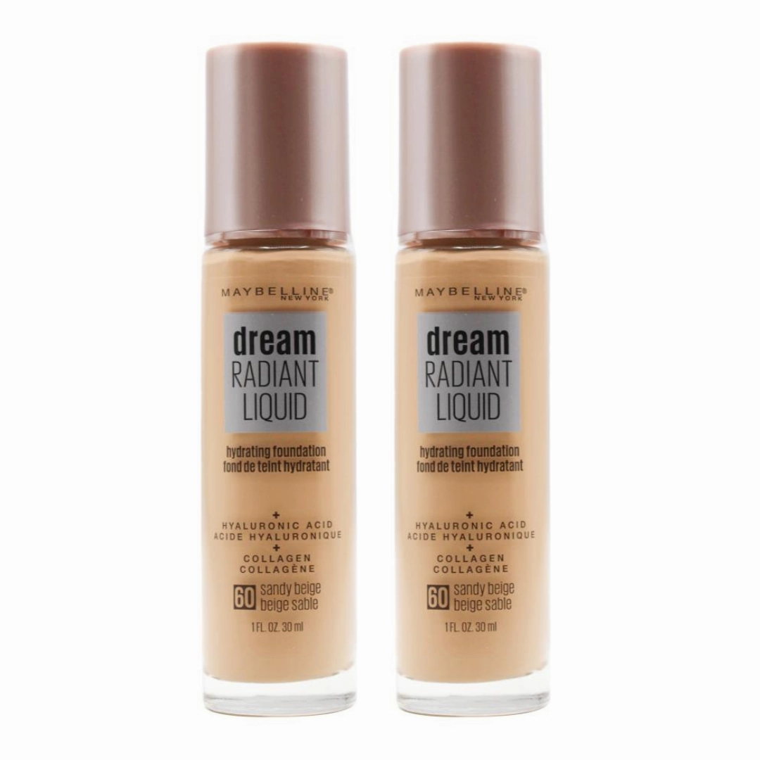 2x Maybelline Dream Radiant Liquid Foundation 30ml 60 Sandy Beige (Carded)