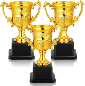 3 Pack Mini Kids Gold Trophy Award Small Plastic 5.5 Inch Soccer Footbal Trophy Cup Prizes for Winners for Sports Adult Kids Party