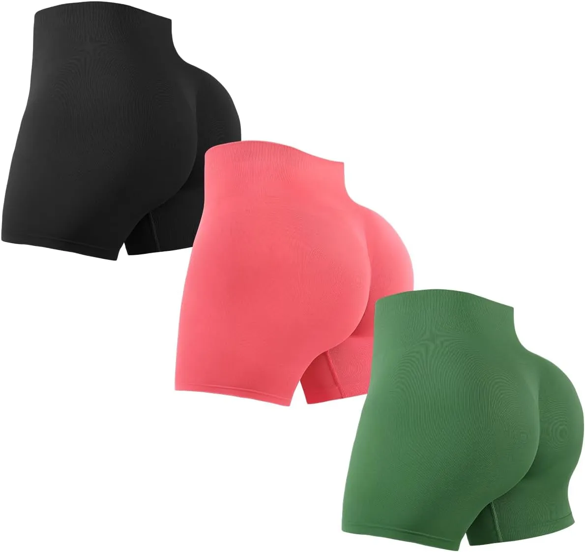 3 Piece Workout Shorts Womens Seamless High Waisted Scrunch Butt Athletic Gym Yoga Biker Shorts