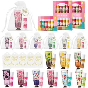 30 Sets Hand Cream Bulk and Lip Balm Sets With Organza Bag Thank You Card, Bridal Shower Favors and Baby Shower Party Favors for Guests, Thank You Gifts for Coworkers Women