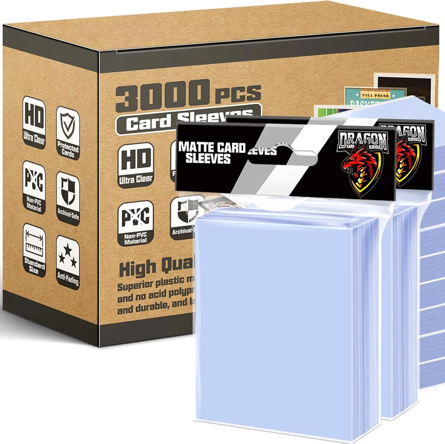 3000 Counts Card Sleeves Top Loaders for Trading Cards, Penny Soft Sleeves Baseball Card Sleeve Protectors Fit for Sports,Football,Game Cards