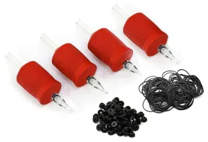 30mm (6/5" Inch) Ultra Premium Clear Disposable Tubes w/Red Soft Silicone Grip- 15 Pack, Diamond Tip (5DT)