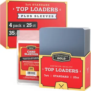 35pt Top Loaders for Cards with Bonus Soft Sleeves - 100 Count - Premium 3x4 Inch Trading Card Toploaders - Protect Your Baseball and Sports Cards with These Hard Plastic Protectors