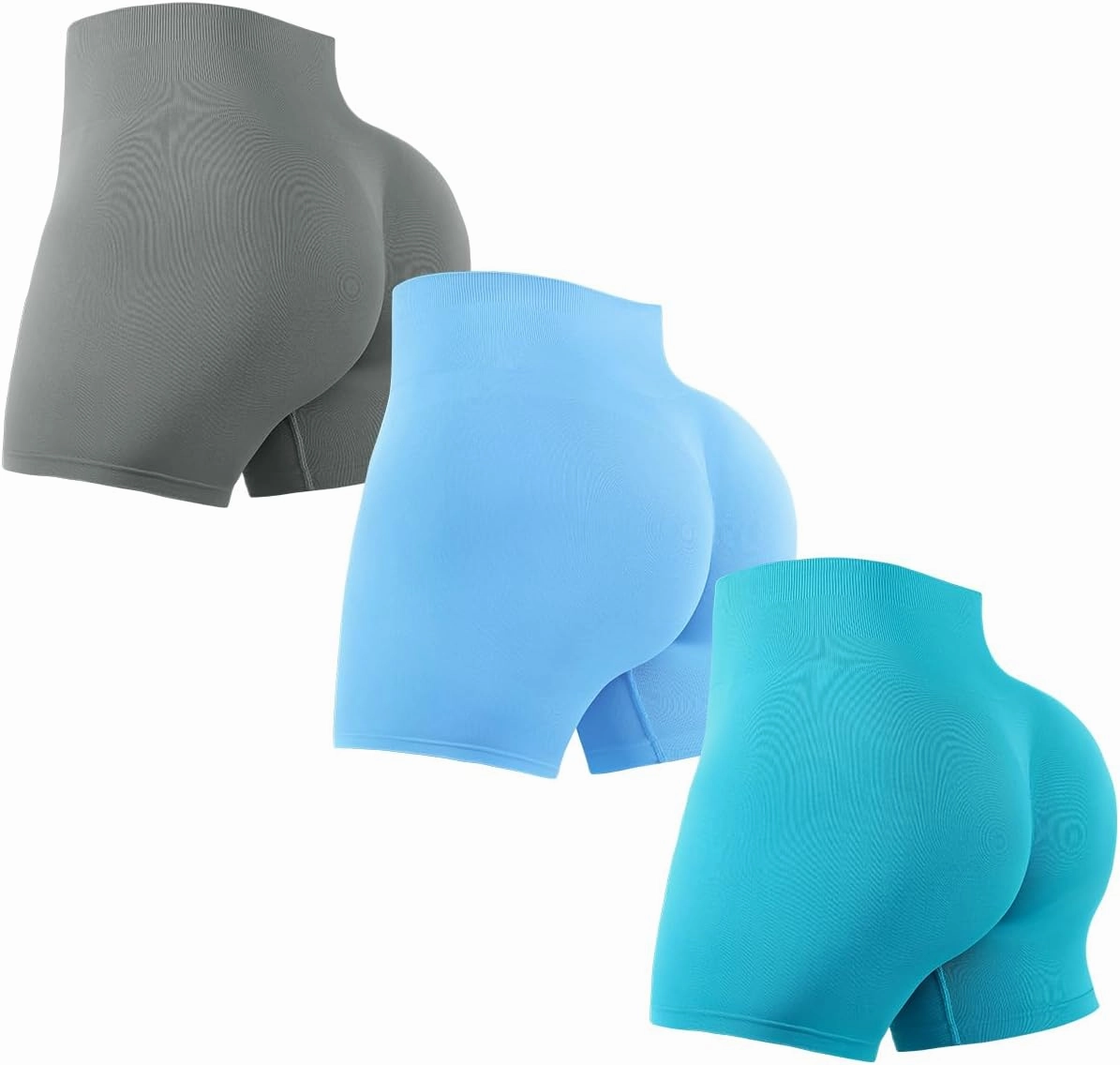 3 Piece Workout Shorts Womens Seamless High Waisted Scrunch Butt Athletic Gym Yoga Biker Shorts