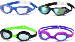 4 Pack Kids Swim Goggles Ages 6-14 UV Protection Anti Fog No Leaking Pool Swimming Goggles for Boys Girls Youth