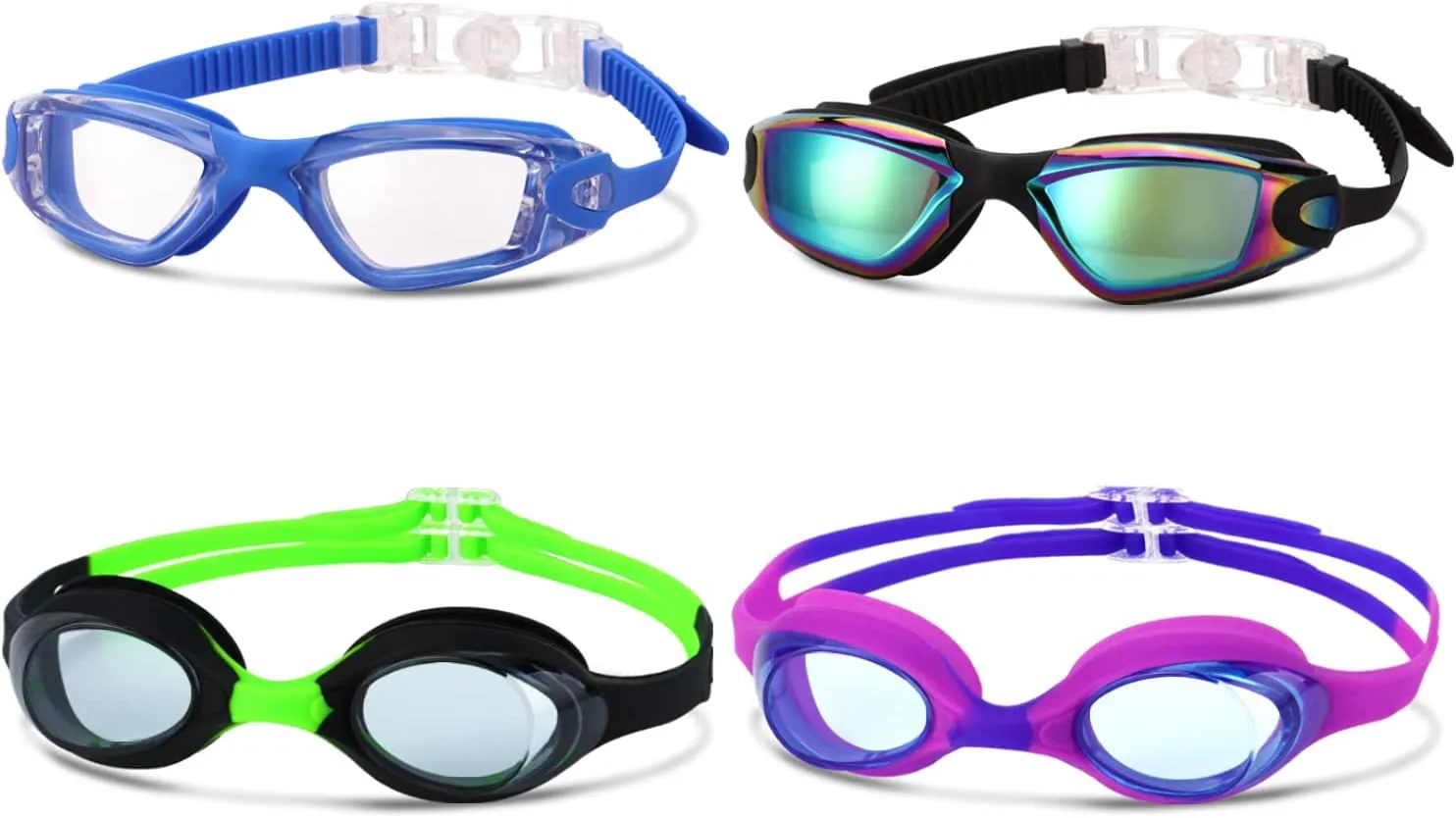 4 Pack Kids Swim Goggles Ages 6-14 UV Protection Anti Fog No Leaking Pool Swimming Goggles for Boys Girls Youth