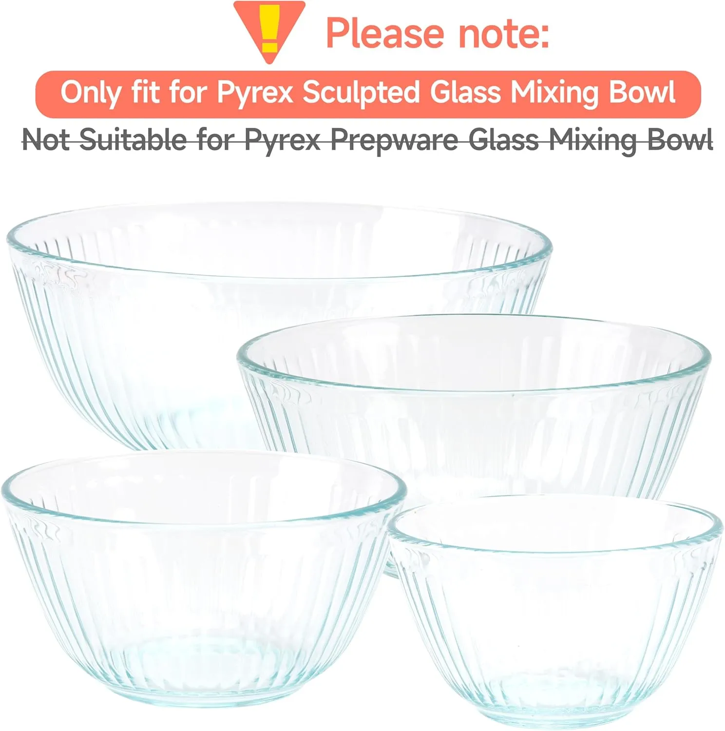 4 Pack Silicone Replacement Lids for Pyrex Mixing Bowls - 3, 6, 10 Cup & 4.5 Qt Sculpted Glass & Tinted Glass Bowls