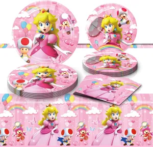 41Pcs Princess Peach Birthday Decorations, 20 Plates, 20 Napkins and 1 Tablecover for Princess Peach Birthday Party Supplies