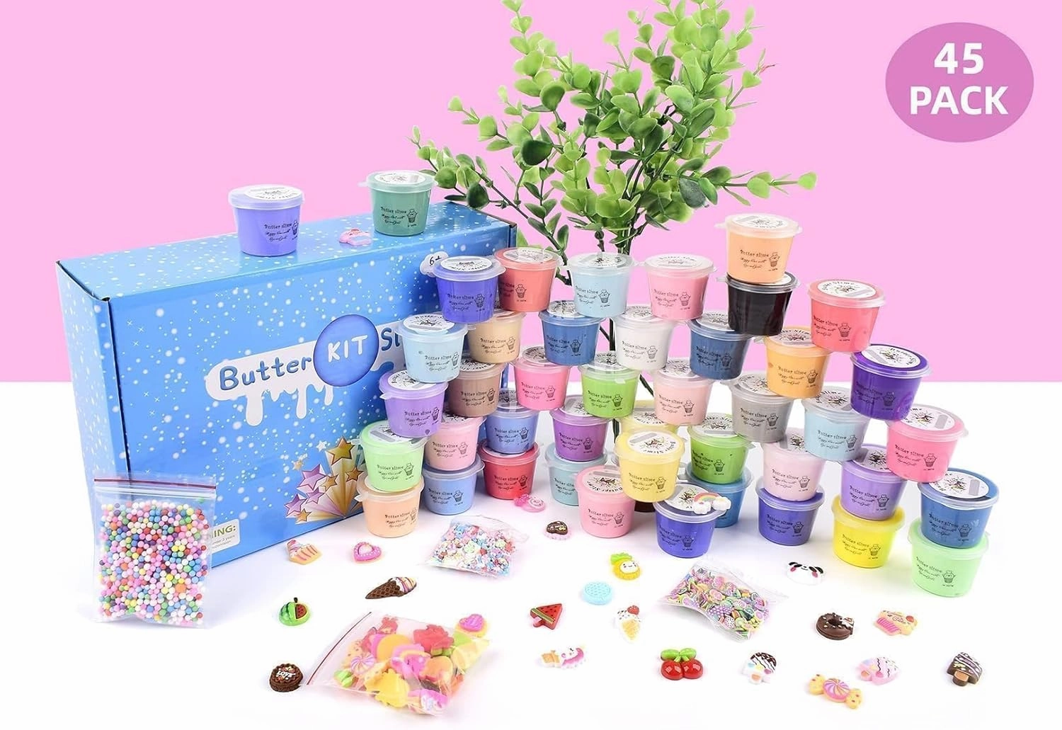45 Pack Butter Slime Kit for Kids, Holiday Making Bulk Scented Slime Charms Party Favor, DIY Putty Toys, Soft & Non-Sticky, Stress Relief Toy for Girls and Boys Age 4-12, Birthday Basket Filler