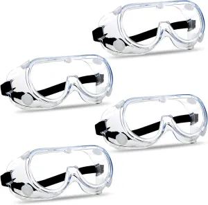 4PCS Anti-Fog Protective Safety Goggles Clear Lens Wide-Vision Adjustable Chemical Splash Eye Protection Soft Lightweight Eyewear