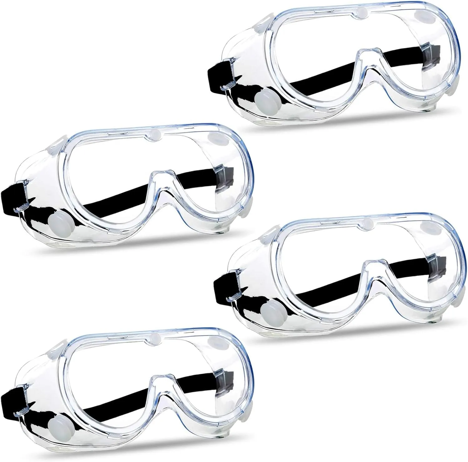 4PCS Anti-Fog Protective Safety Goggles Clear Lens Wide-Vision Adjustable Chemical Splash Eye Protection Soft Lightweight Eyewear