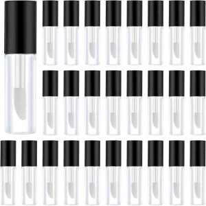 50 Clear Mini Lip Gloss Tubes with Soft Brushes, 1.2Ml, Leak-Proof Design and Black Screw Caps