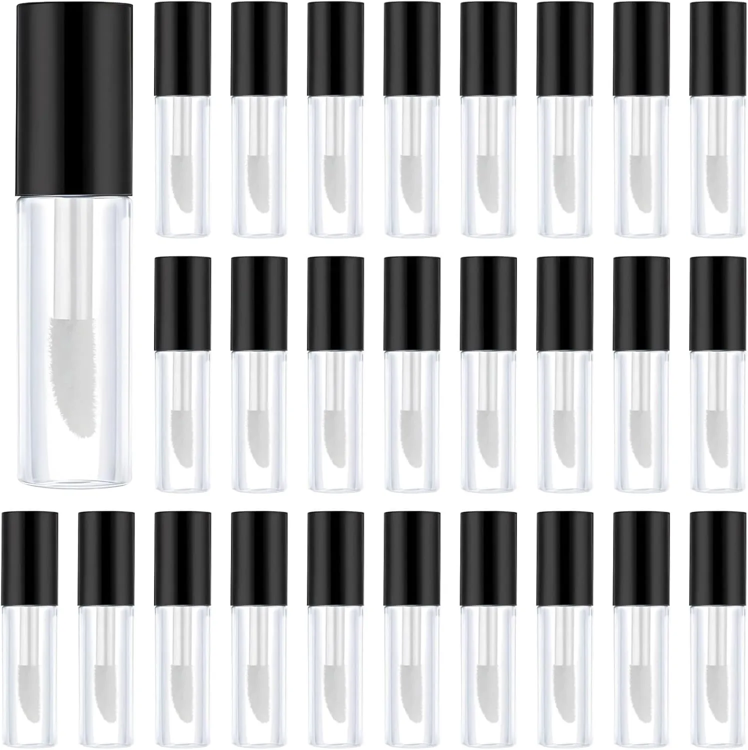 50 Clear Mini Lip Gloss Tubes with Soft Brushes, 1.2Ml, Leak-Proof Design and Black Screw Caps