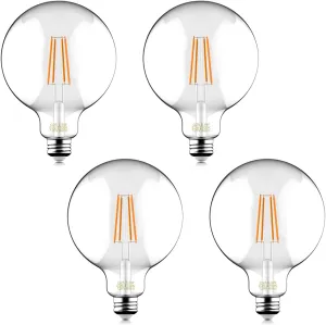 60W Equivalent Dimmable 5.5W Decorative Globe Vintage LED Edison Filament Bulbs, 500 lumens, Clear Glass, 2700K Soft White Light, E26 Screw Base, 4PCS