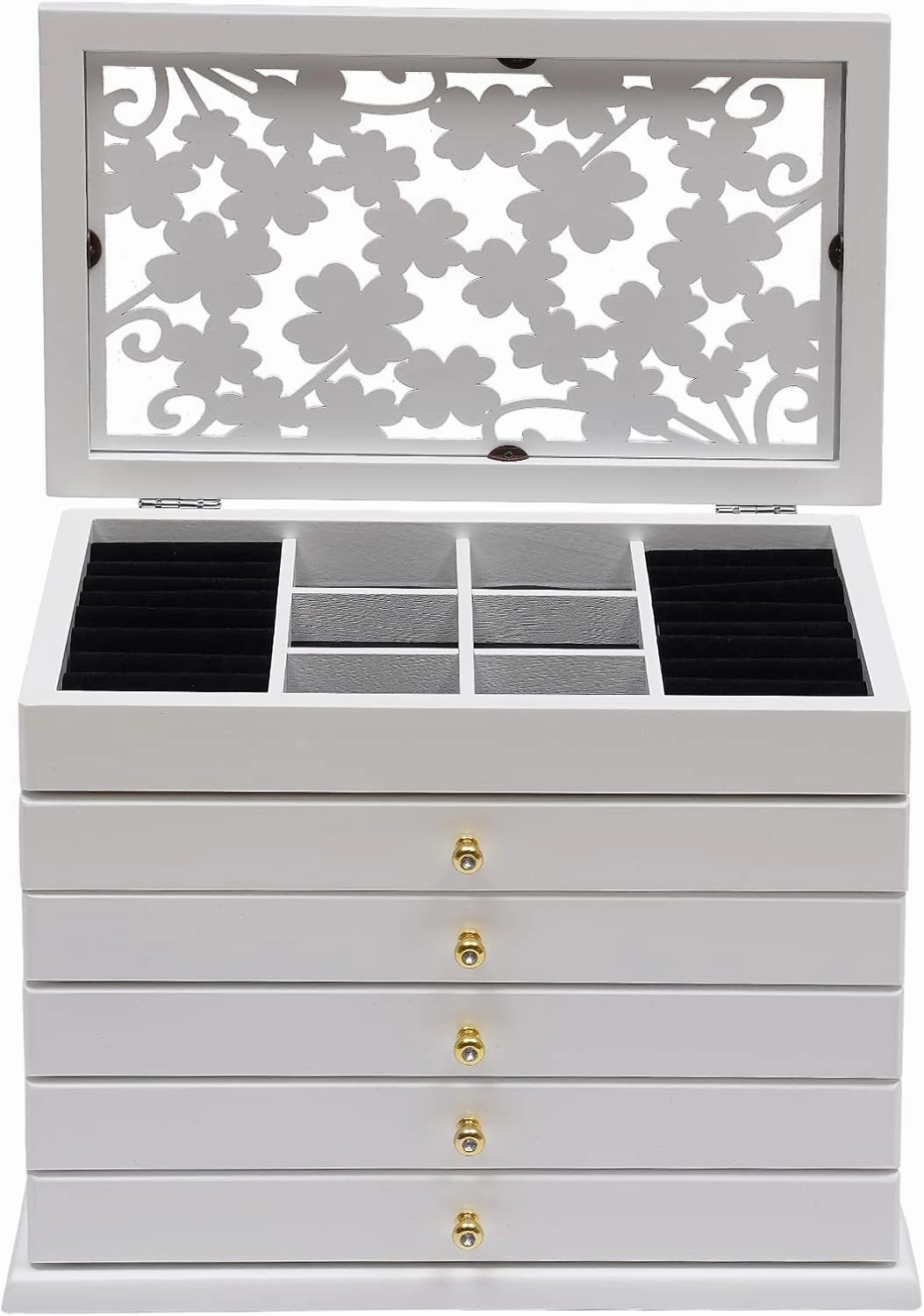 6 Layer Jewelry Box, Jewelry Organizer with Drawers, Storage for Earrings, Necklaces, Watches, Bracelets, Gift for Women, White