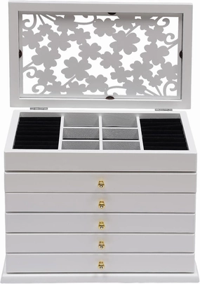 6 Layer Jewelry Box, Jewelry Organizer with Drawers, Storage for Earrings, Necklaces, Watches, Bracelets, Gift for Women, White
