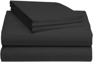 800-Thread-Count 100% Cotton Sheet Pure Black King-Sheets Set, 4-Piece Long-Staple Cotton Best-Bedding Sheets for Bed, Soft & Silky Sateen Weave Fits Mattress Upto 18'' Deep Pocket