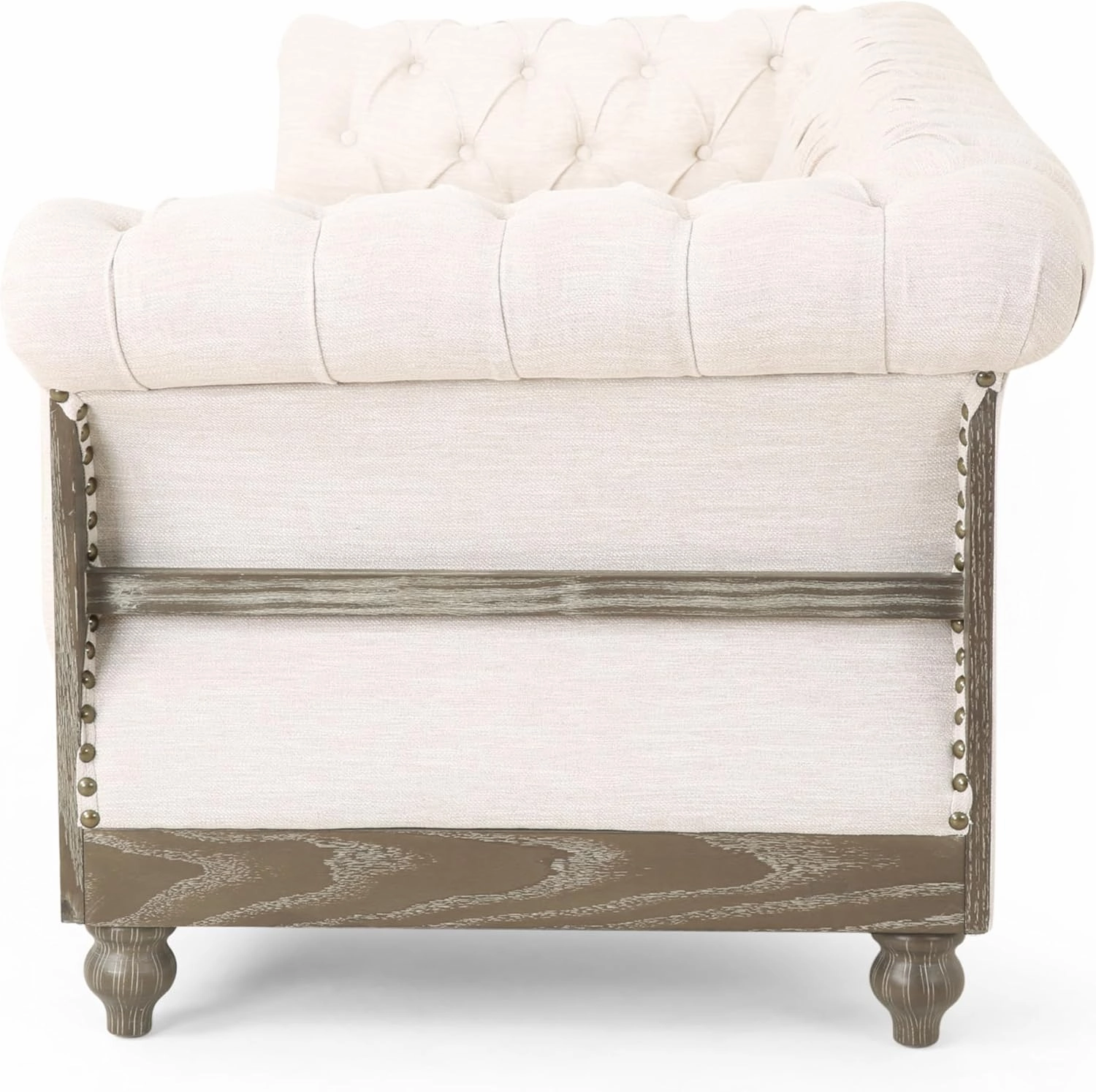 85.5" Chesterfield Sofa Couch Morden Tufted Upholstery Couch for Living Room, Mid-Century Classic 3 Seat Couches Sofa with Wooden Legs & Rolled Arm Bedroom Office Apartment Beige