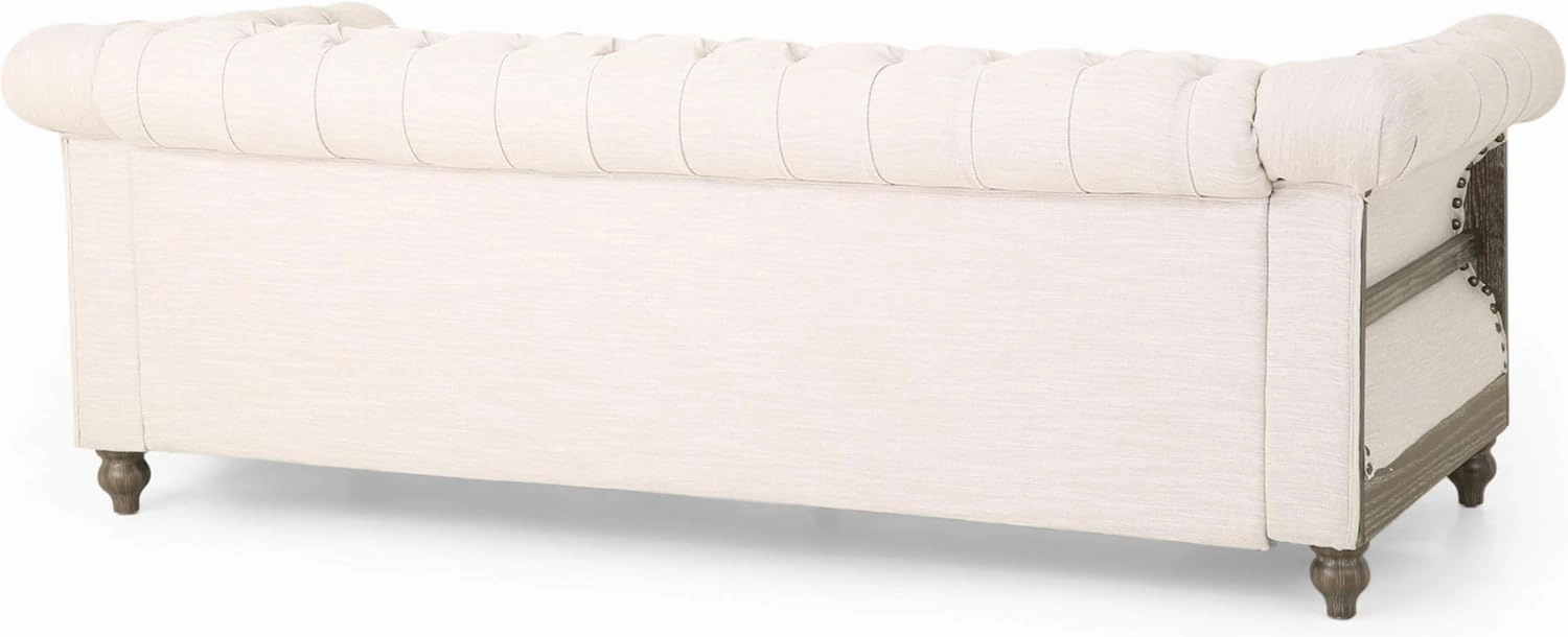 85.5" Chesterfield Sofa Couch Morden Tufted Upholstery Couch for Living Room, Mid-Century Classic 3 Seat Couches Sofa with Wooden Legs & Rolled Arm Bedroom Office Apartment Beige