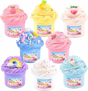 8 Pack Butter Slime Kit for Kids, Scented Butter Slime Party Favors with Peach, Unicorn, Rainbow Charms, Birthday Gifts for Girl Boys, Stretchy and Non-Sticky, Super Soft DIY Stress Relief Toy