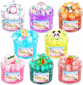 8 Pack Jelly Cube Clear Slime Kit, Crunchy Slime with Peach, Strawberry and Watermelon Charms, Super Soft and Non-Sticky, Stress Relief Toy, Party Favors for Girl Boys 4 5 6 7 8 9 10 11 12